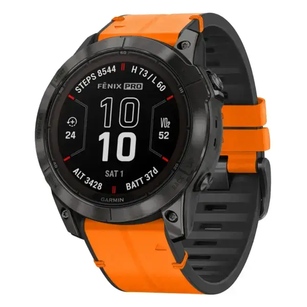 f7x.g.r65a.12 Main Tangerine StrapsCo Leather Hybrid Strap QuickFit 26 Watch Band for Garmin Fenix 7X & 7X Pro