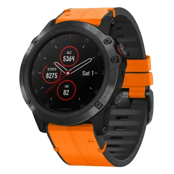 f5x.g.r65a.12 Main Tangerine StrapsCo Leather Hybrid Strap QuickFit 26 Watch Band for Garmin Fenix 5X & 5X Plus