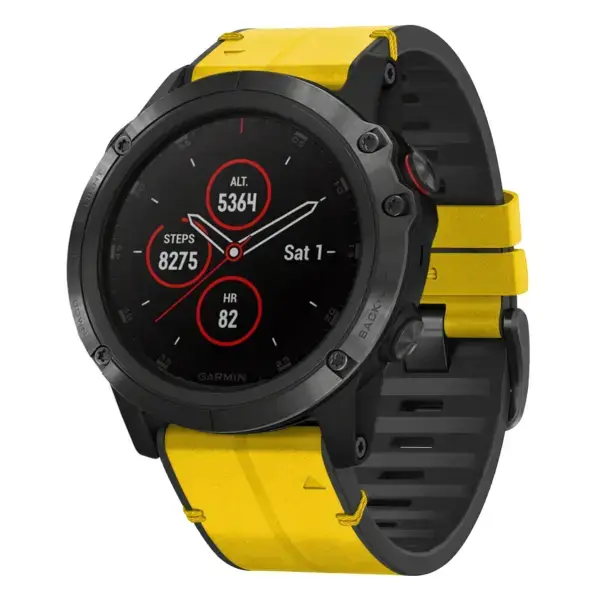 f5x.g.r65a.10 Main Solar StrapsCo Leather Hybrid Strap QuickFit 26 Watch Band for Garmin Fenix 5X & 5X Plus