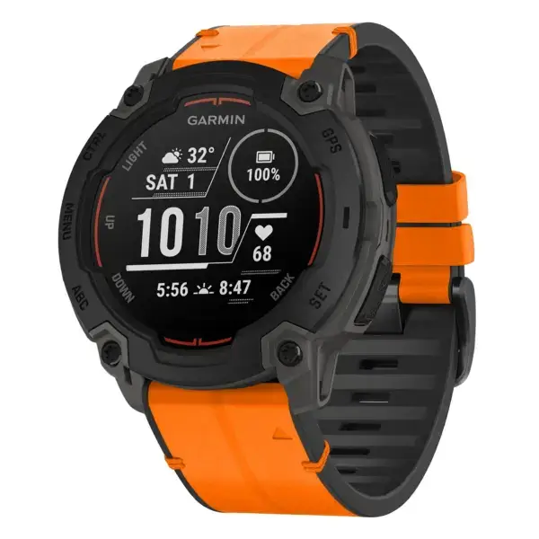 ie.g.r73a.12 Main Tangerine StrapsCo Leather Hybrid Strap QuickFit 22 Watch Band for Garmin Instinct E – 45mm
