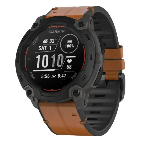 ie.g.r73a.2a Main Coffee StrapsCo Leather Hybrid Strap QuickFit 22 Watch Band for Garmin Instinct E – 45mm