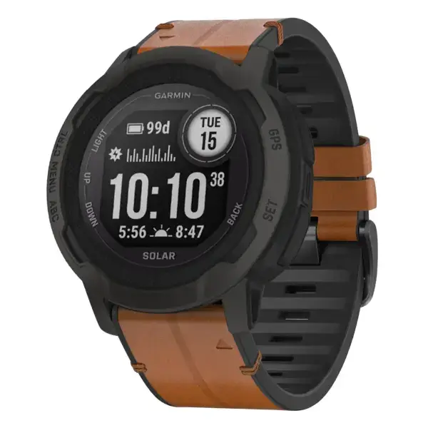 i2.g.r73a.2a Main Coffee StrapsCo Leather Hybrid Strap QuickFit 22 Watch Band for Garmin Instinct 2