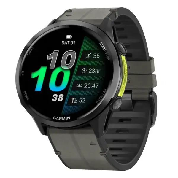 f970.g.r73a.7 Main Slate StrapsCo Leather Hybrid Strap QuickFit 22 Watch Band for Garmin Forerunner 970