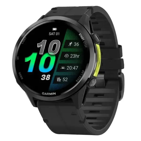 f970.g.r73a.1 Main Obsidian StrapsCo Leather Hybrid Strap QuickFit 22 Watch Band for Garmin Forerunner 970