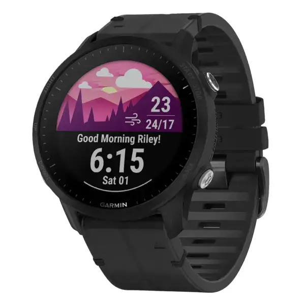 f955.g.r73a.1 Main Obsidian StrapsCo Leather Hybrid Strap QuickFit 22 Watch Band for Garmin Forerunner 955