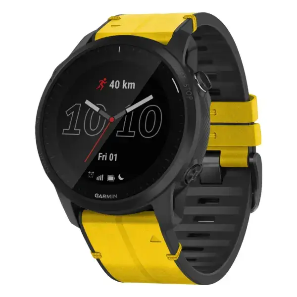 f945.g.r73a.10 Main Solar StrapsCo Leather Hybrid Strap QuickFit 22 Watch Band for Garmin Forerunner 945