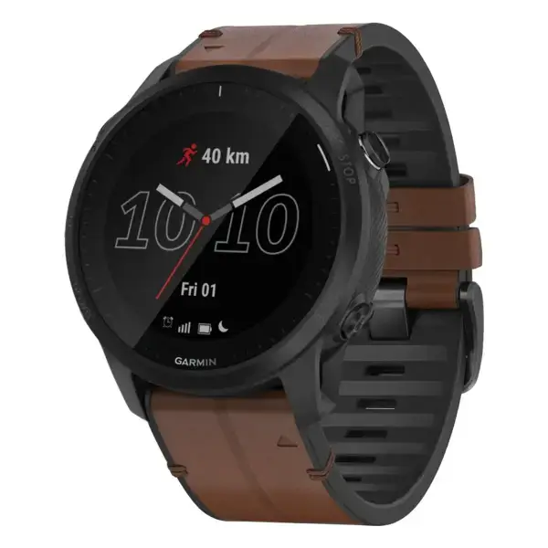f945.g.r73a.2 Main Cigar StrapsCo Leather Hybrid Strap QuickFit 22 Watch Band for Garmin Forerunner 945
