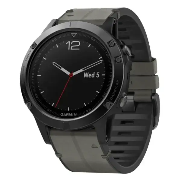 f5.g.r73a.7 Main Slate StrapsCo Leather Hybrid Strap QuickFit 22 Watch Band for Garmin Fenix 5 & 5 Plus