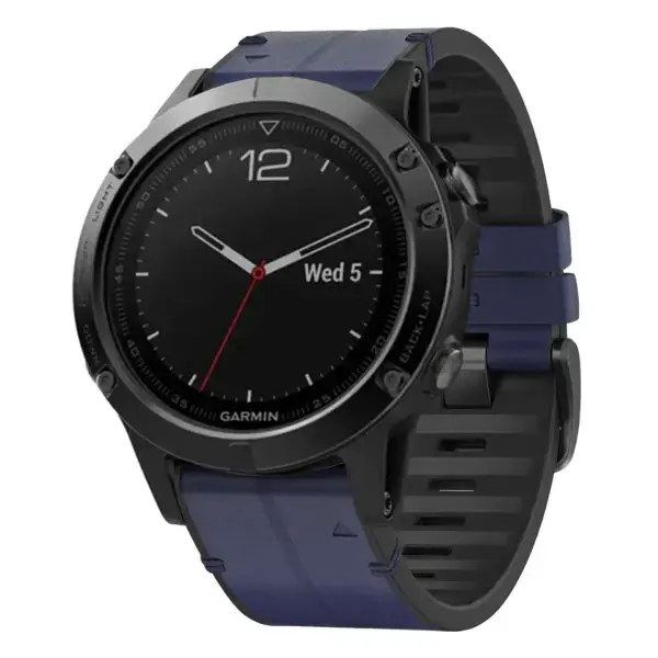 f5.g.r73a.5 Main Midnight StrapsCo Leather Hybrid Strap QuickFit 22 Watch Band for Garmin Fenix 5 & 5 Plus
