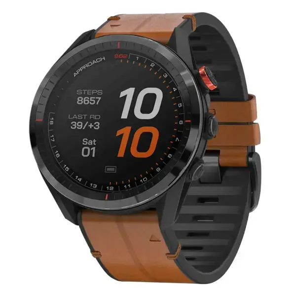 as62.g.r73a.2a Main Coffee StrapsCo Leather Hybrid Strap QuickFit 22 Watch Band for Garmin Approach S62