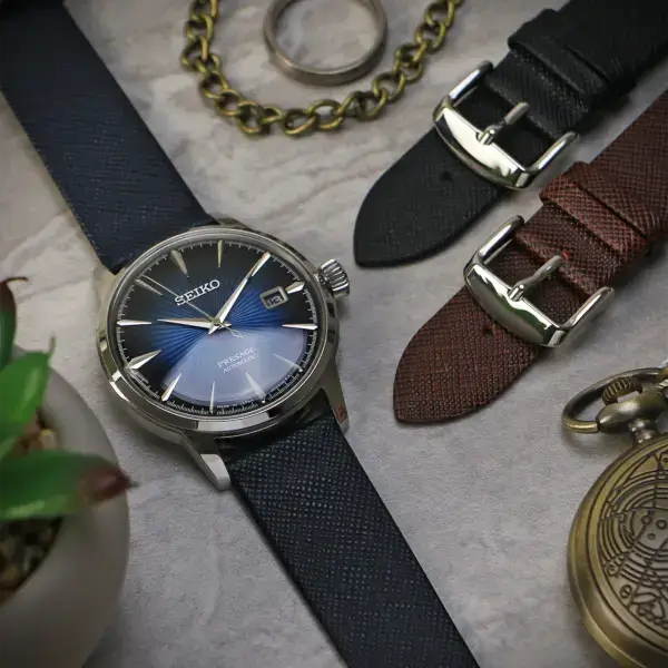 st39 Flatlay StrapsCo Thinline Saffiano Leather Watch Band Strap 16mm 17mm 18mm 19mm 20mm 21mm 22mm