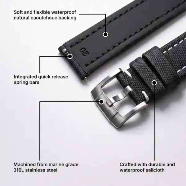 kd4 Features DASSARI Sailcloth Watch Band Strap 19mm 20mm 21mm 22mm
