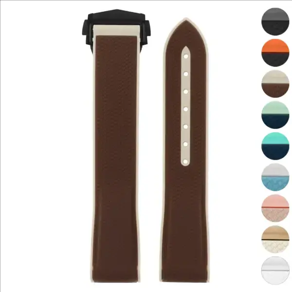 Fitted ColorBlock strap for Moonswatch in brown rubber, featuring a clasp. Available in sizes L, M, and S. Ideal for a stylish watch upgrade