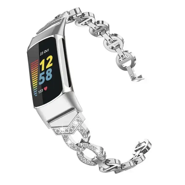 Fb.m157.ss Alt Silver Strapsco Rhinestone Circle Link Bracelet For Fitbit Charge 5