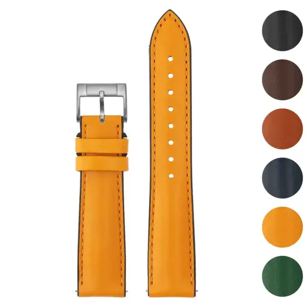 Leather FKM Hybrid Strap by DASSARI in vibrant orange, featuring a durable blend of FKM, leather, and rubber. Available in various sizes for a perfect fit