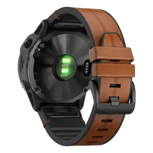 g.r73a.2a Back Coffee StrapsCo Leather Hybrid Strap QuickFit 22 Watch Band for Garmin Watch