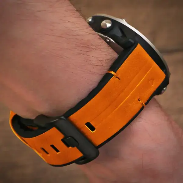 g.r73a.12 Wrist Tangerine StrapsCo Leather Hybrid Strap QuickFit 22 Watch Band for Garmin Watch