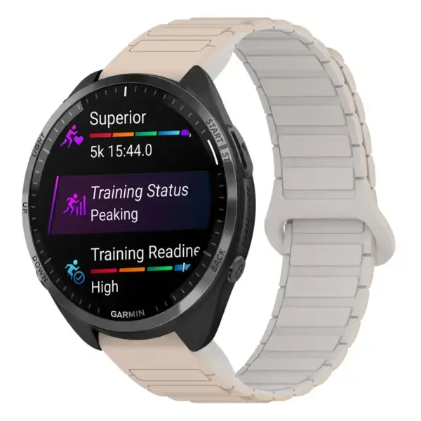 f965.g.r88.17.22 Main Beige & White StrapsCo MagLoop Active Watch Band Strap for Garmin Forerunner 965
