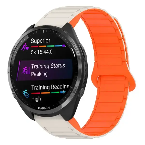 f965.g.r88.17.12 Main Beige & Orange StrapsCo MagLoop Active Watch Band Strap for Garmin Forerunner 965
