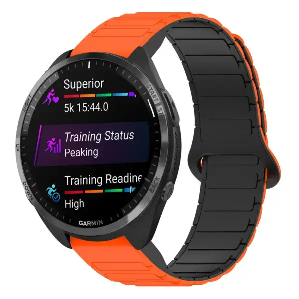 f965.g.r88.12.1 Main Orange & Black StrapsCo MagLoop Active Watch Band Strap for Garmin Forerunner 965