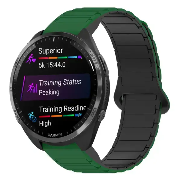 f965.g.r88.11.1 Main Green & Black StrapsCo MagLoop Active Watch Band Strap for Garmin Forerunner 965