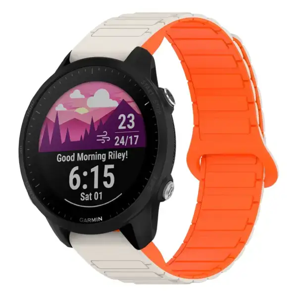 f955.g.r88.17.12 Main Beige & Orange StrapsCo MagLoop Active Watch Band Strap for Garmin Forerunner 955