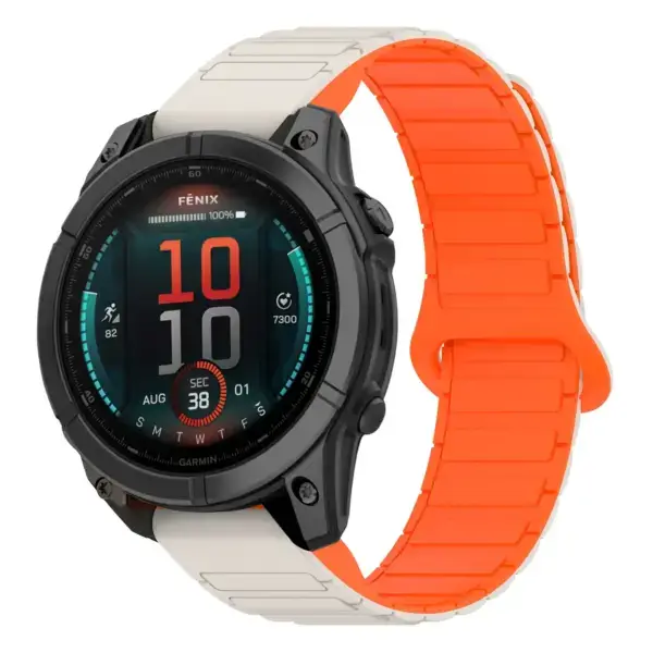 fe.g.r88.17.12 Main Beige & Orange StrapsCo MagLoop Active Watch Band Strap for Garmin Fenix E