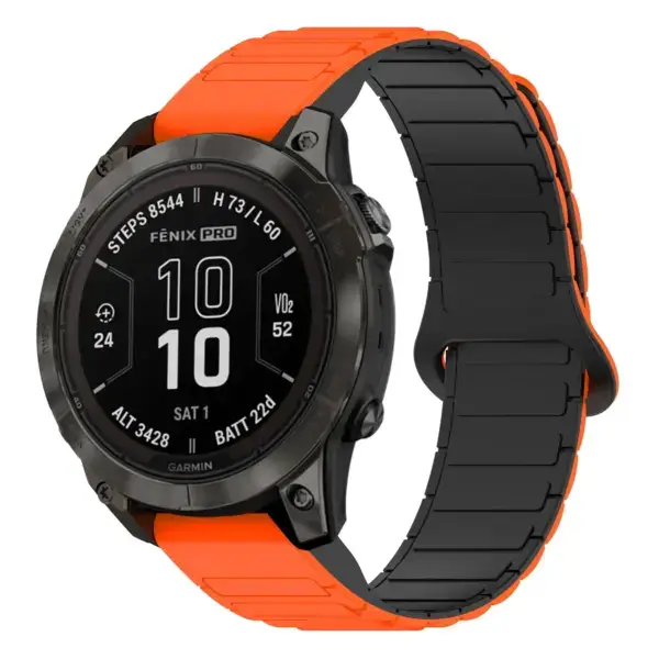 f7s.g.r88.12.1 Main Orange & Black StrapsCo MagLoop Active Watch Band Strap for Garmin Fenix 7S & 7S Pro