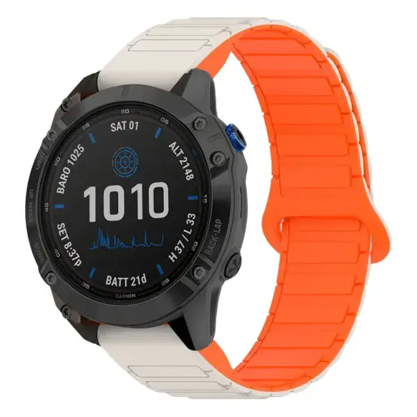 f6s.g.r88.17.12 Main Beige & Orange StrapsCo MagLoop Active Watch Band Strap for Garmin Fenix 6S