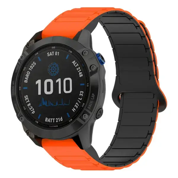 f6s.g.r88.12.1 Main Orange & Black StrapsCo MagLoop Active Watch Band Strap for Garmin Fenix 6S