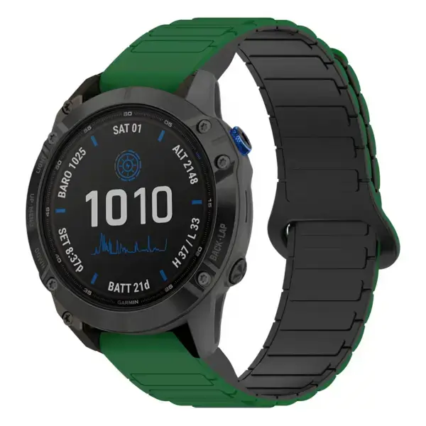 f6s.g.r88.11.1 Main Green & Black StrapsCo MagLoop Active Watch Band Strap for Garmin Fenix 6S