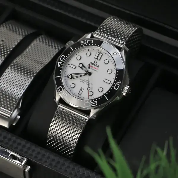 m.om10 Flatlay StrapsCo Mesh Watch Bracelet Band Strap with Deployant Clasp for Omega Seamaster 20mm