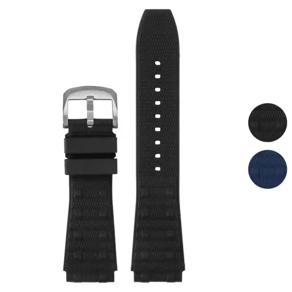 Fitted FKM strap for Breitling Chronomat in black, featuring a sleek design and adjustable sizes (L, M, S). Durable and stylish for a perfect watch fit