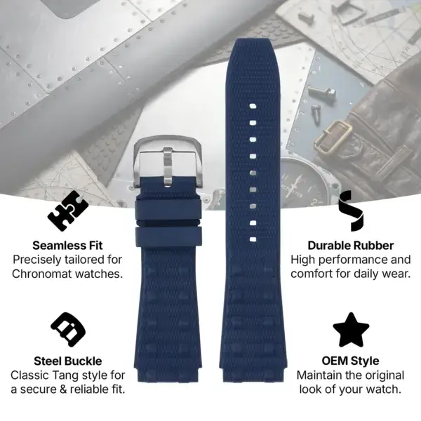 br.r1 Theme StrapsCo Fitted Rubber Watch Band Strap for Breitling Chronomat 22mm