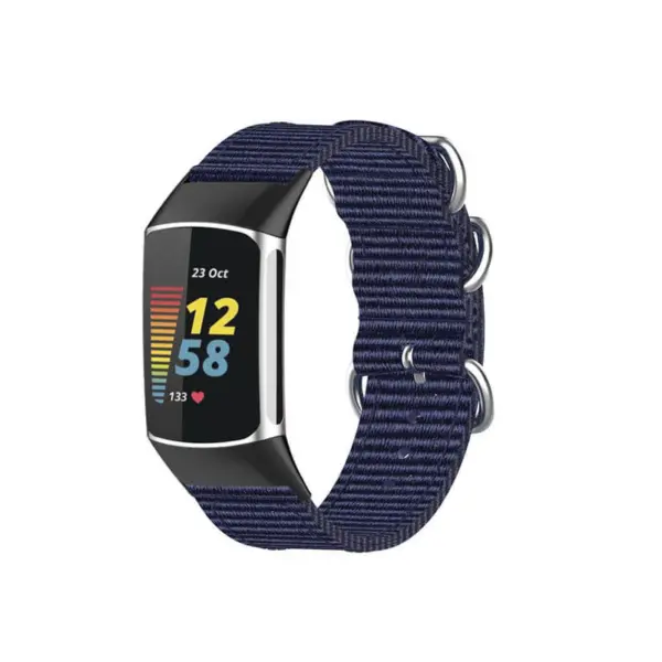 Military Strap for Fitbit Charge 6 made of durable nylon, featuring a stylish design in navy blue. Perfect for outdoor activities and everyday wear