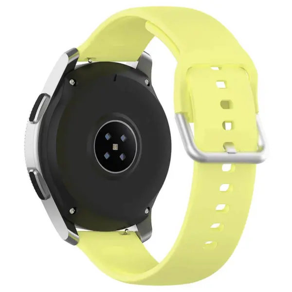 Close-up of the Endurance Strap for Garmin Forerunner 265, featuring a vibrant yellow silicone design and a secure metal buckle, ideal for active lifestyles