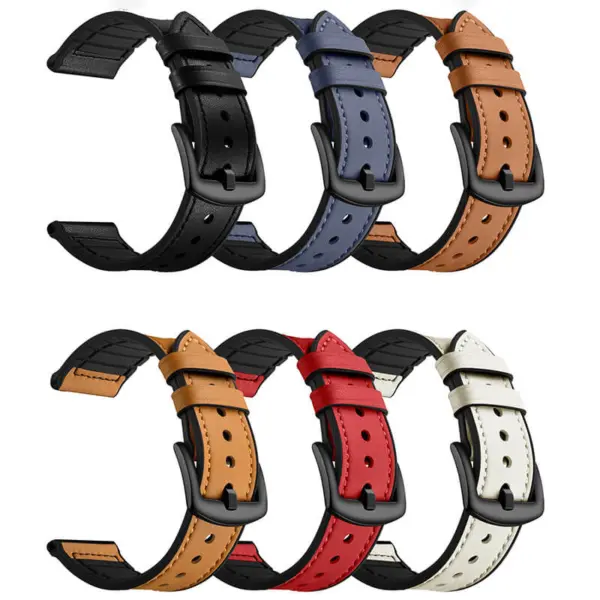 Leather Hybrid Band for Samsung Watch 6 featuring a stylish design in various colors, combining durability and comfort for everyday wear. Perfect for any occasion