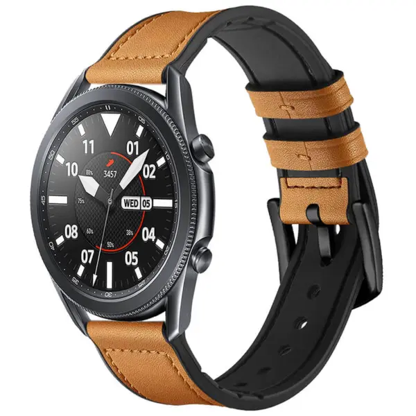 Leather Hybrid Band for Samsung Watch 6 features a stylish design with a combination of leather and silicone, offering comfort and durability for everyday wear