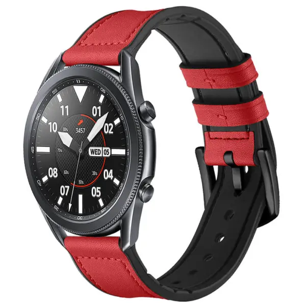 Stylish leather hybrid band for Samsung Watch 6, featuring a sleek black and red design. Perfectly combines comfort and elegance for everyday wear