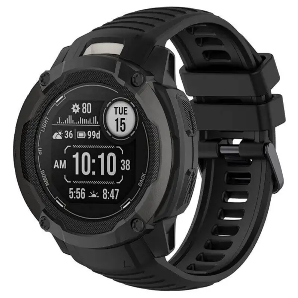 Fitted Active Band for Garmin Instinct 2X, featuring a sleek black design, durable material, and a secure fit for active lifestyles. Ideal for fitness and outdoor activities