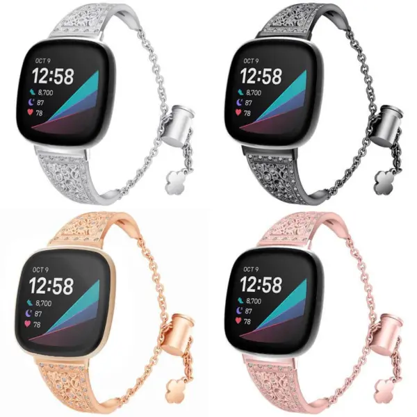 Stylish Marquis Cuff Bracelet designed for Fitbit Versa 4, available in silver and rose gold. Perfect blend of elegance and functionality for your smartwatch