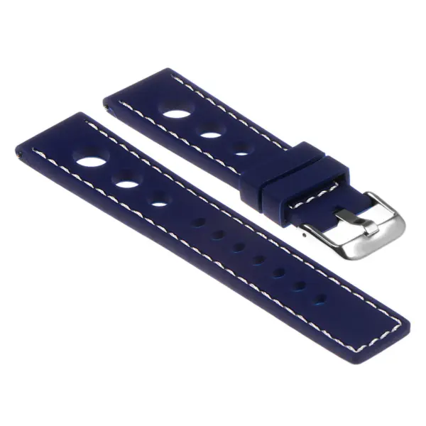 Pu11.5.22 Silicone Rally Strap In Blue W White Stitching