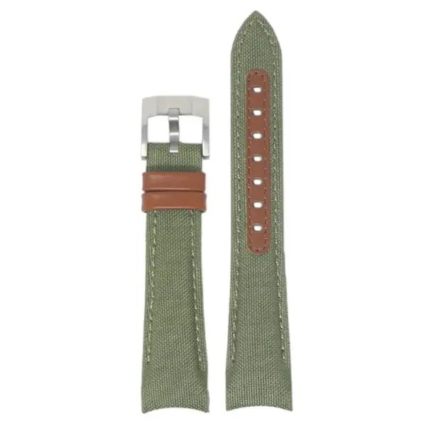 DASSARI Fitted Nylon Band for Rolex in green canvas and nylon, 20mm size, featuring a leather accent and a metal buckle for a stylish and durable watch accessory
