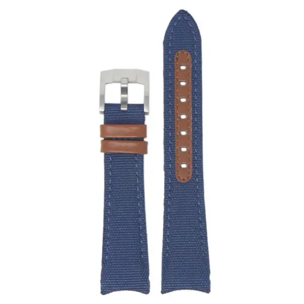 DASSARI Fitted Nylon Band for Rolex, made from durable canvas and nylon. Features a stylish blue design with brown leather accents, sized at 20mm for a perfect fit