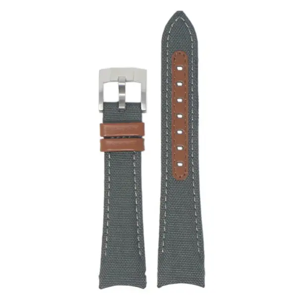 DASSARI Fitted Nylon Band for Rolex, featuring a durable canvas and nylon design, 20mm size, with contrasting brown leather accents and white stitching