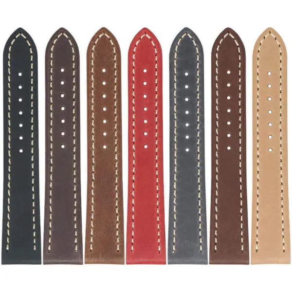 A collection of vintage leather straps for the Garmin Vivoactive 4S, featuring various colors including brown, navy, red, and beige, each with stylish stitching