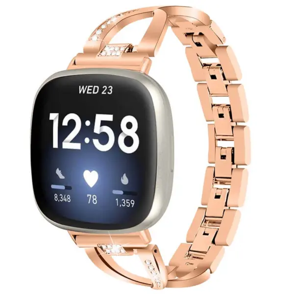 fb.m130.rg Main Rose Gold StrapsCo Metal Alloy Jewellery Bracelet Watch Strap with Rhinestones for Fitbit Versa 3 Fitbit Sense