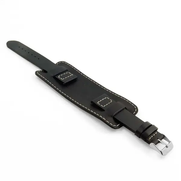 DASSARI Leather Cuff Strap In Black W White Stitching P616.1.22