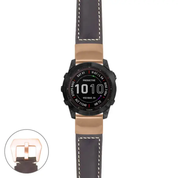 g.f7x.p560a Main Dark Brown StrapsCo DASSARI Salvage Thick Padded Distressed Italian Leather Watch Band Strap with Rose Gold Buckle