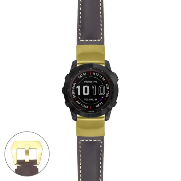 g.f7x.p560a Main Dark Brown StrapsCo DASSARI Salvage Thick Padded Distressed Italian Leather Watch Band Strap with Yellow Gold Buckle